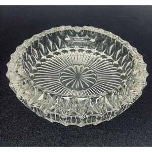 Vintage Clear Cut Glass Ashtray Heavy 7" Mid Century Modern Art Decor ~ Clean